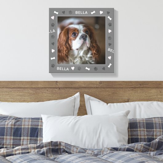 Engelse Speelgoed Spaniel Foto en Naam Canvas Afdruk (Insitu (Slaapkamer))