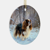 Engelse Speelgoed Spaniel Laat het sneeuwen Kerstm Keramisch Ornament (Rechts)