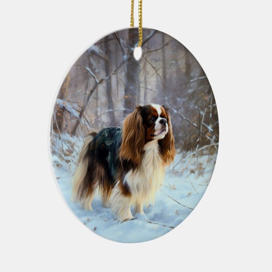 Engelse Speelgoed Spaniel Laat het sneeuwen Kerstm Keramisch Ornament (Rechts)