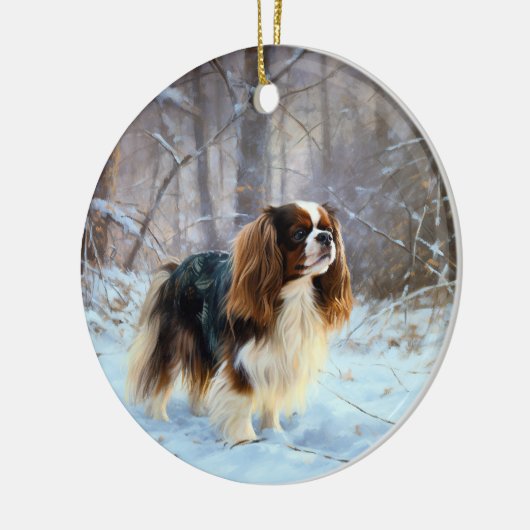 Engelse Speelgoed Spaniel Laat het sneeuwen Kerstm Keramisch Ornament (Links)
