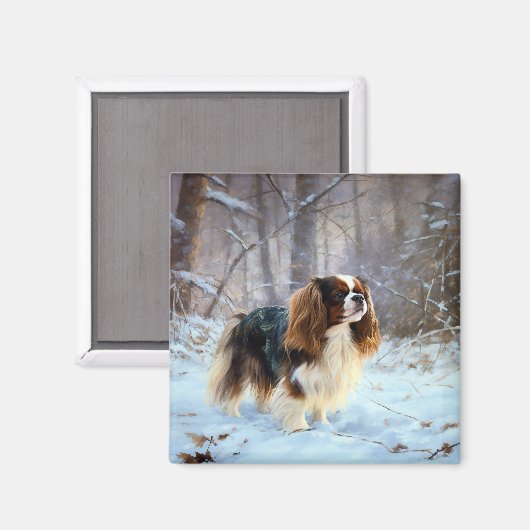 Engelse Speelgoed Spaniel Laat het sneeuwen Kerstm Magneet (Voorkant / Achterkant)