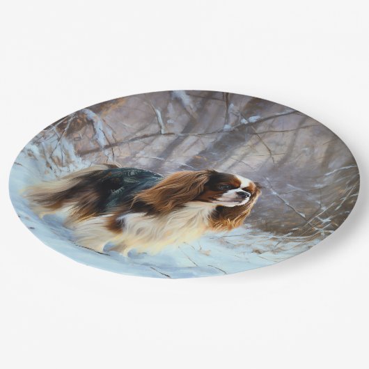 Engelse Speelgoed Spaniel Laat het sneeuwen Kerstm Papieren Bordje (Gekanteld)