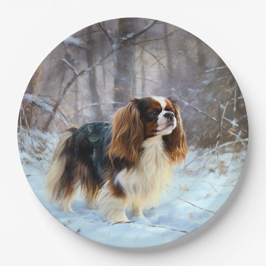 Engelse Speelgoed Spaniel Laat het sneeuwen Kerstm Papieren Bordje (Voorkant)