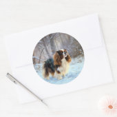 Engelse Speelgoed Spaniel Laat het sneeuwen Kerstm Ronde Sticker (Envelop)