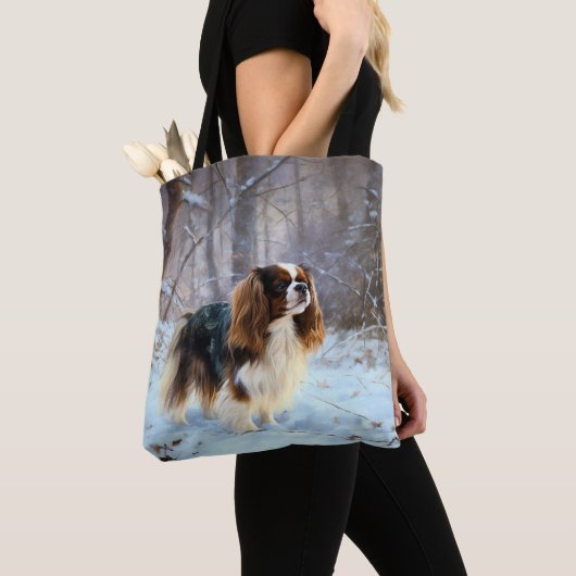 Engelse Speelgoed Spaniel Laat het sneeuwen Kerstm Tote Bag (Dichtbij)