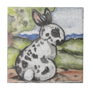 Engelse Spot Rabbit Bunny Black & White Easter Art Tegeltje