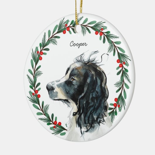 Engelse Springer Spaniel Aangepaste naam Kerstmis Keramisch Ornament (Links)