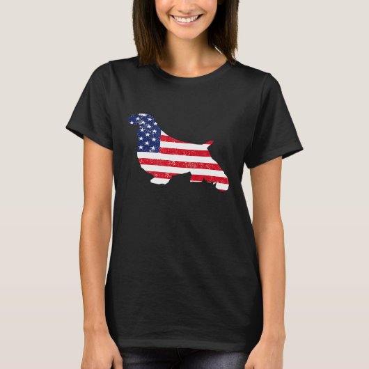 Engelse Springer Spaniel American Flag 4 juli T-shirt (Voorkant)