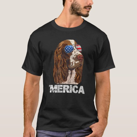 Engelse Springer Spaniel American USA vlag 4th of T-shirt (Voorkant)