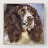 Engelse Springer Spaniel Art Vierkante Klok (Voorkant)