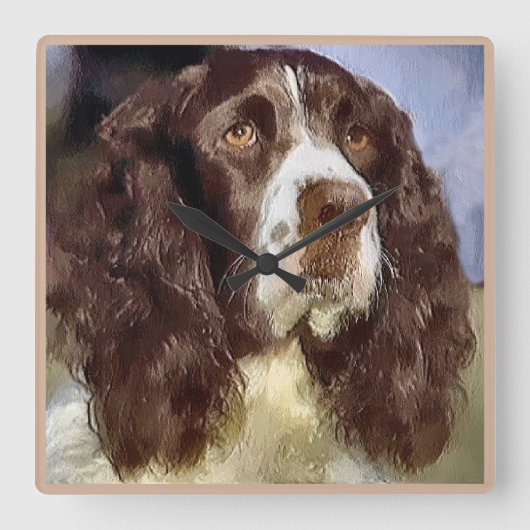 Engelse Springer Spaniel Art Vierkante Klok (Voorkant)