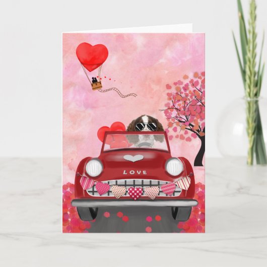Engelse Springer Spaniel Auto Hartjes Valentijnsda Kaart (Voorkant)