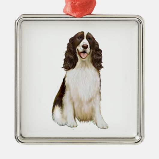Engelse Springer Spaniel (B) - Lever en Wit Metalen Ornament (Voorkant)