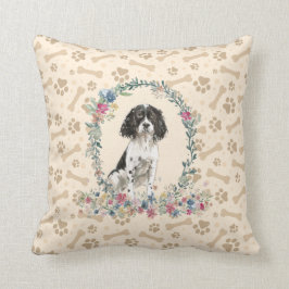 Engelse Springer Spaniel Black Dog Paw Print Cute Kussen