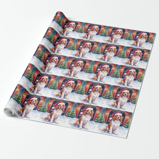 Engelse Springer Spaniel Brandweerkazerne Kerstman Cadeaupapier (Uitgerold)