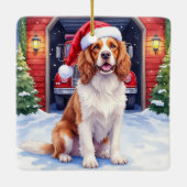 Engelse Springer Spaniel Brandweerkazerne Kerstman Keramisch Ornament (Achterkant)