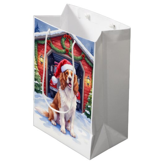 Engelse Springer Spaniel Brandweerkazerne Kerstman Medium Cadeauzakje (Voorkant Gekanteld)
