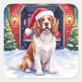Engelse Springer Spaniel Brandweerkazerne Kerstman Vierkante Sticker (Voorkant)
