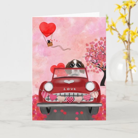 Engelse Springer Spaniel Car Harten Valentijnsdag Kaart (Gele Bloem)