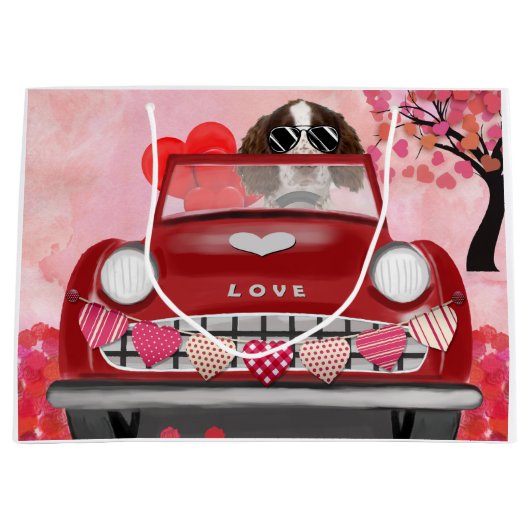 Engelse Springer Spaniel Car Hearts Valentijns Groot Cadeauzakje (Voorkant)