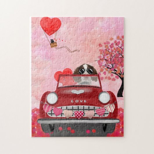 Engelse Springer Spaniel Car Hearts Valentijns Legpuzzel (Verticaal)