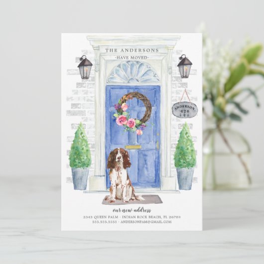 Engelse Springer Spaniel Deur Moving Announge Kaart (Staand voorkant)