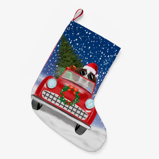 Engelse Springer Spaniel Dog auto in sneeuwkerst Kleine Kerstsok (Voorkant (Hangend))