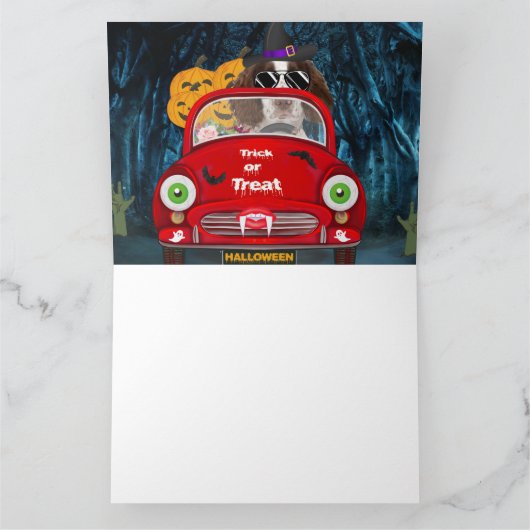 Engelse Springer Spaniel dog Car Scary Halloween Kaart (Binnen)