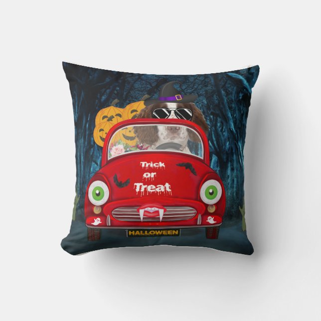 Engelse Springer Spaniel dog Car Scary Halloween Kussen (Voorkant)