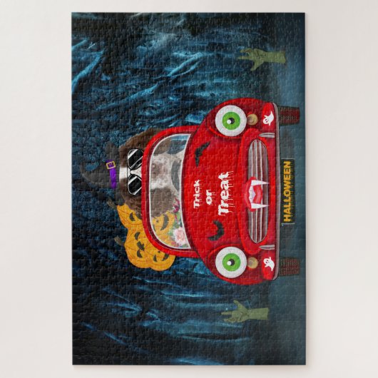 Engelse Springer Spaniel dog Car Scary Halloween Legpuzzel (Verticaal)