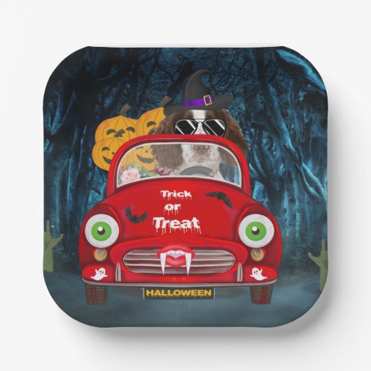 Engelse Springer Spaniel dog Car Scary Halloween Papieren Bordje (Voorkant)