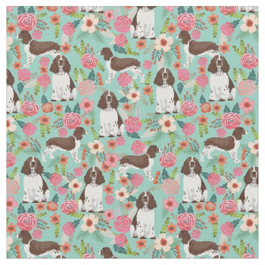 Engelse Springer Spaniel Dog  Florals Stof (Close Up)