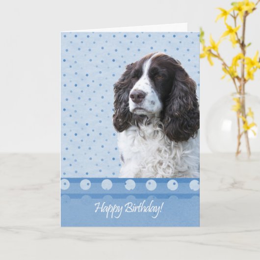 Engelse Springer Spaniel Dog Happy Birthday Kaart (Gele Bloem)