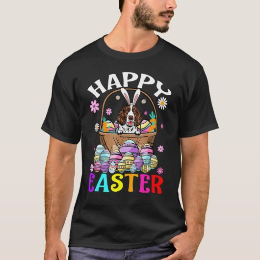 Engelse Springer Spaniel Dog Happy Paaster Bunny E T-shirt (Voorkant)