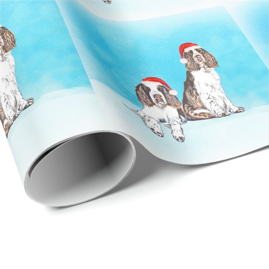 Engelse Springer Spaniel Dog In Sneeuw Kerst Pet Cadeaupapier (Rol Hoek)