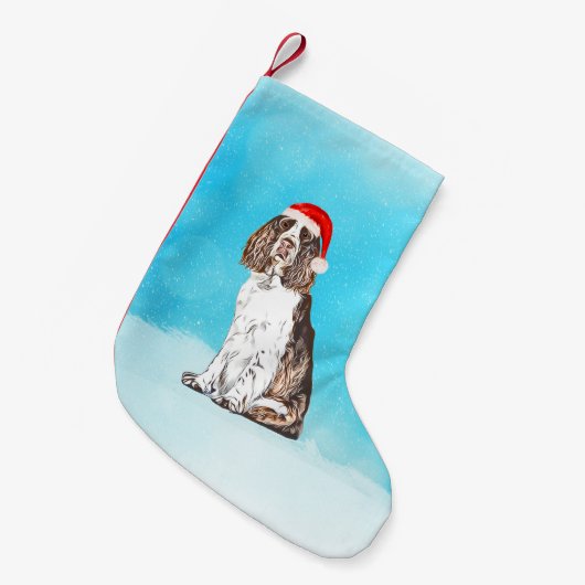 Engelse Springer Spaniel Dog In Sneeuw Kerst Pet Kleine Kerstsok (Voorkant (Hangend))