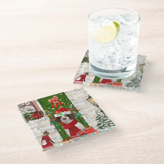 Engelse Springer Spaniel Dog Kerstmis Glazen Onderzetter (Schuin)