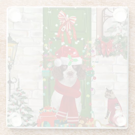 Engelse Springer Spaniel Dog Kerstmis Glazen Onderzetter (Achterkant)