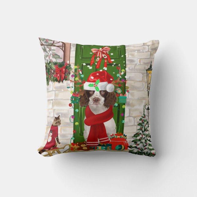 Engelse Springer Spaniel Dog Kerstmis Kussen (Voorkant)