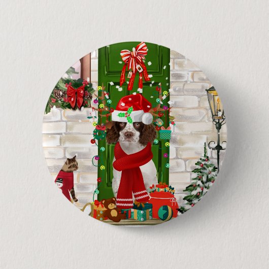 Engelse Springer Spaniel Dog Kerstmis Ronde Button 5,7 Cm (Voorkant)