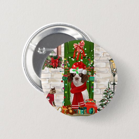 Engelse Springer Spaniel Dog Kerstmis Ronde Button 5,7 Cm (Voorkant /achterkant)