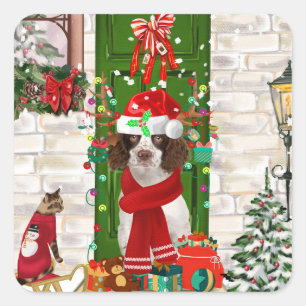 Engelse Springer Spaniel Dog Kerstmis Vierkante Sticker