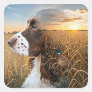 Engelse Springer Spaniel en Fazant Vierkante Sticker