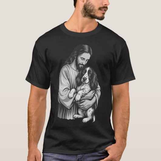 Engelse Springer Spaniel en Jezus Christelijk Gelo T-shirt (Voorkant)