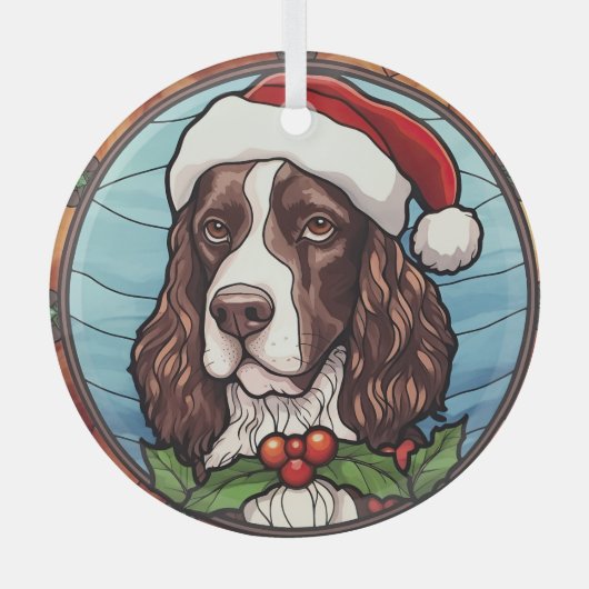 Engelse Springer Spaniel Gebrandschilderd Glas Ker Ornament (Voorkant)