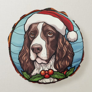 Engelse Springer Spaniel Gebrandschilderd Glas Ker Rond Kussen