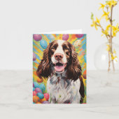 Engelse Springer Spaniel Gelukkig Pasen Kaart (Gele Bloem)