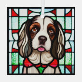 Engelse Springer Spaniel "Glas in lood" Glas Ornament (Achterkant)