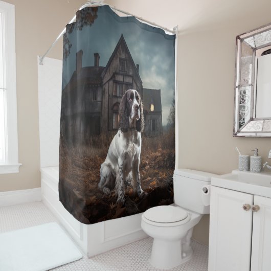 Engelse Springer Spaniel Halloween Griezelen Douchegordijn (In situ)