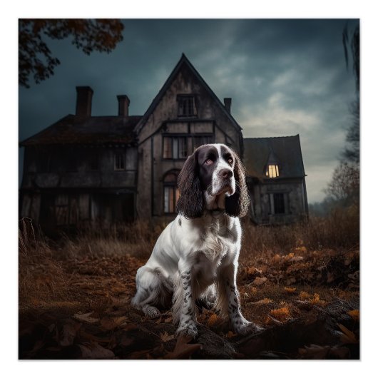 Engelse Springer Spaniel Halloween Griezelen Perfect Poster (Voorkant)